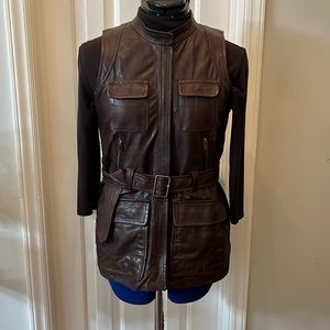 Theory Dark Brown Sleeveless Long Leather Vest